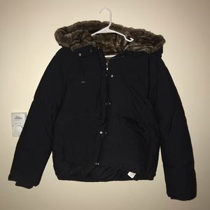 Zara Black TRF Outerwear Faux Fur Puffer XL